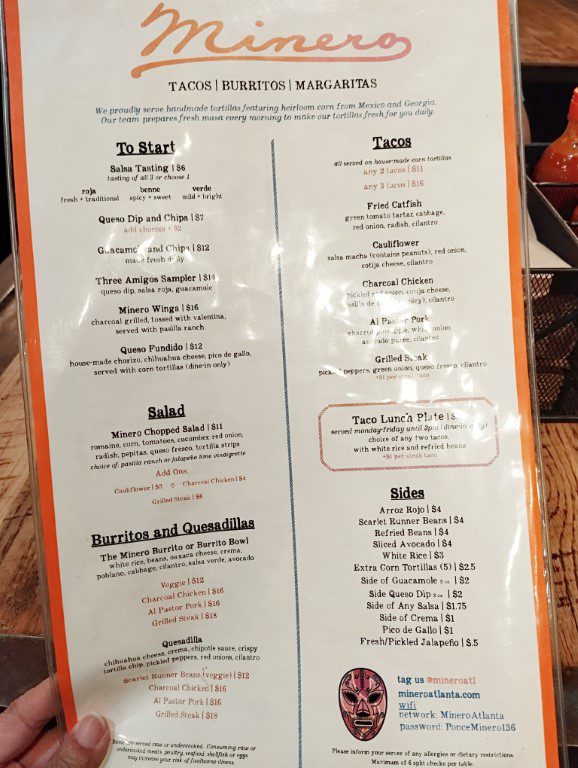 Minero Food Menu - Mexican Restaurant Ponce City Market 